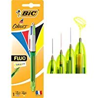 BIC 4 colores Fluo bolígrafos Retráctiles - Tinta Negra- Azul- Rojo y Amarillo Fluorescente- Blíster de 1 Unidad